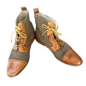 Giovanni Vintage Style Tweed & Leather Lace-Up Ankle Boots Cap Toe Size 11